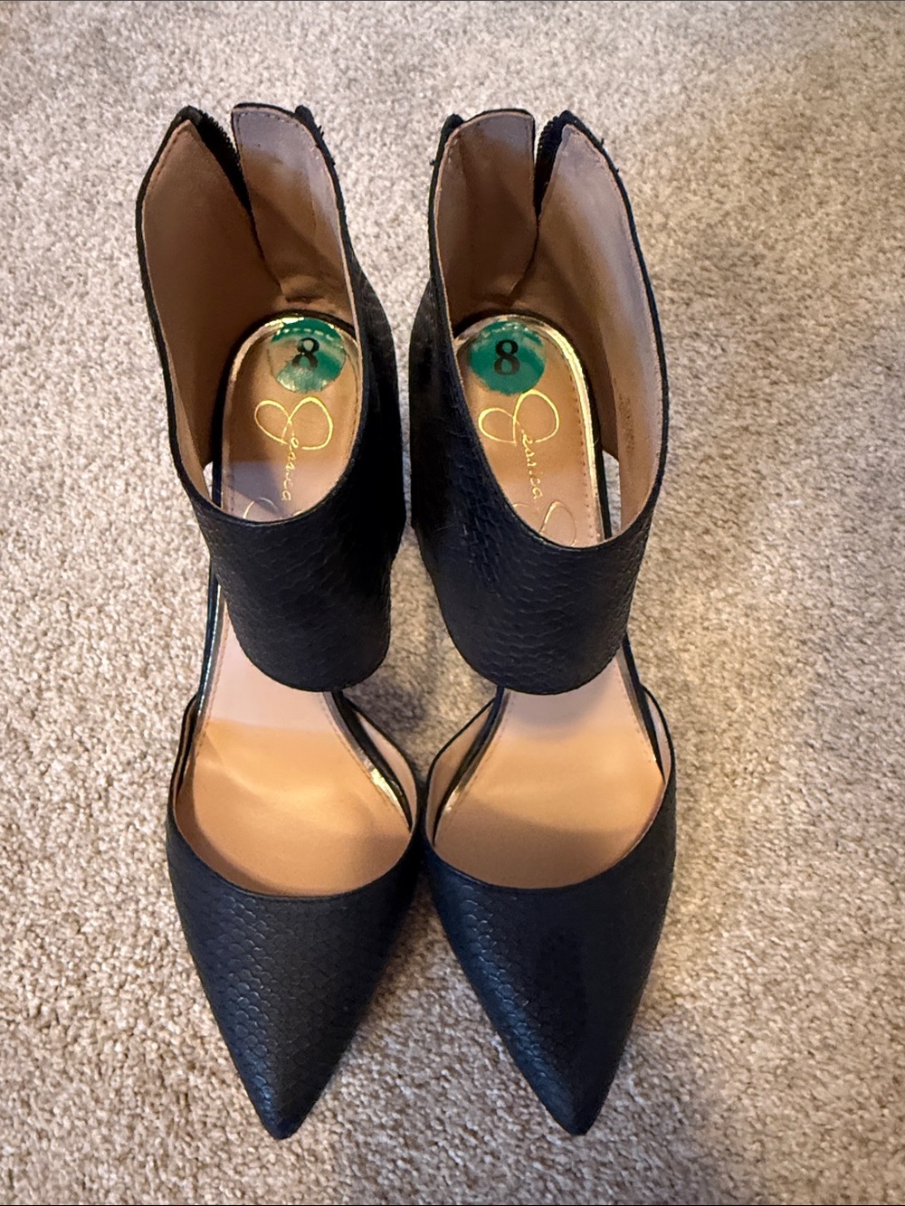 Jessica Simpson Black Textured Pointed-Toe Ankle-Heels